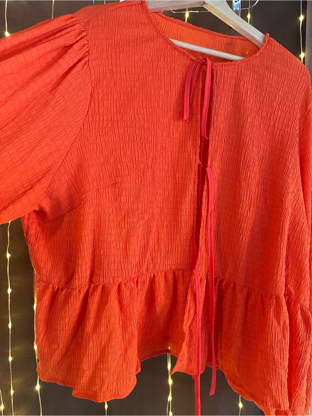 SHEIN Vibrant Orange Ruffle Tie-Back Blouse